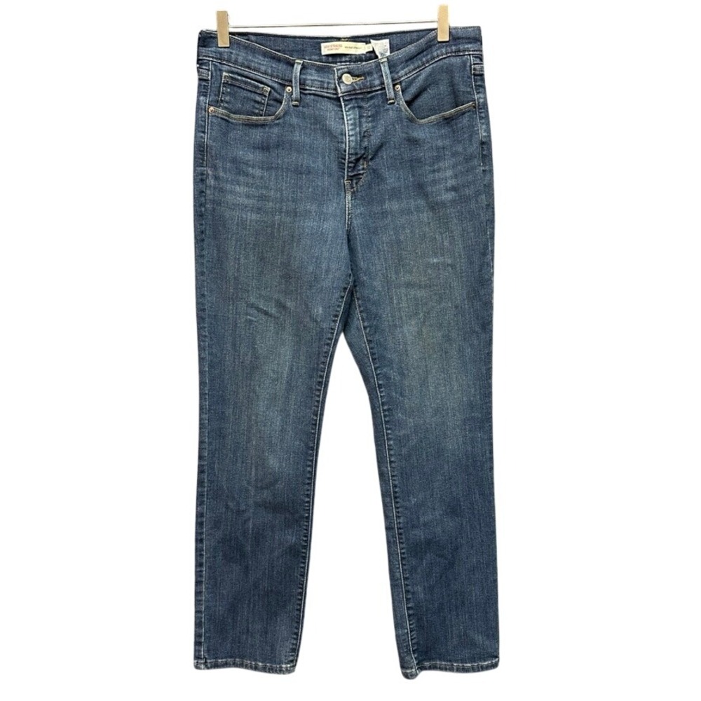 Levi Strauss Signature Mid Rise Straight Leg Jeans Dark Wash Blue Denim Women 12